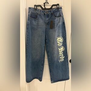 Women’s Ed Hardy Light Blue Denim Born Free Swallow Jeans